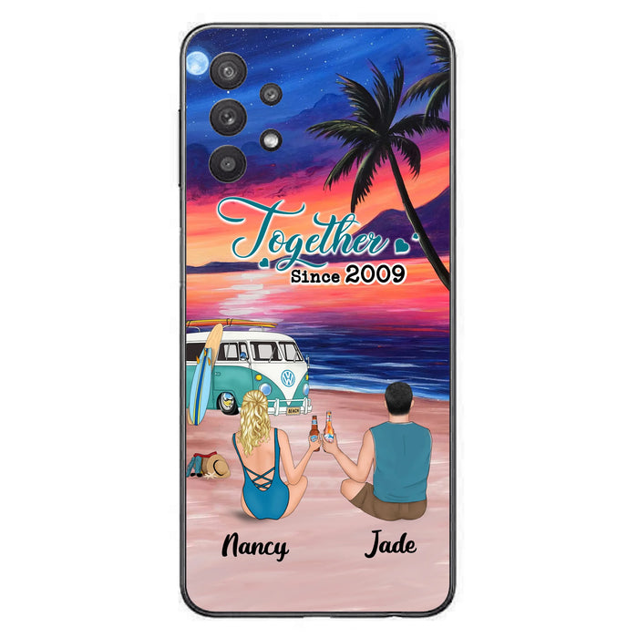 Personalized Beach Camping Phone Case - Gifts For Camping/Dog/Cat Lover With Up to 3 Kids And 3 Pets - This Is Our Happy Place - Case For iPhone And Samsung
