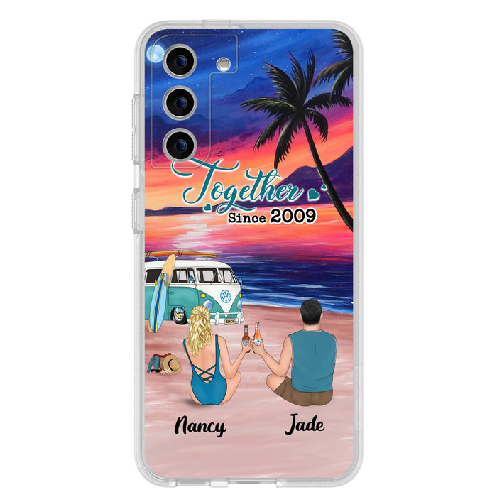 Personalized Beach Camping Phone Case - Gifts For Camping/Dog/Cat Lover With Up to 3 Kids And 3 Pets - This Is Our Happy Place - Case For iPhone And Samsung