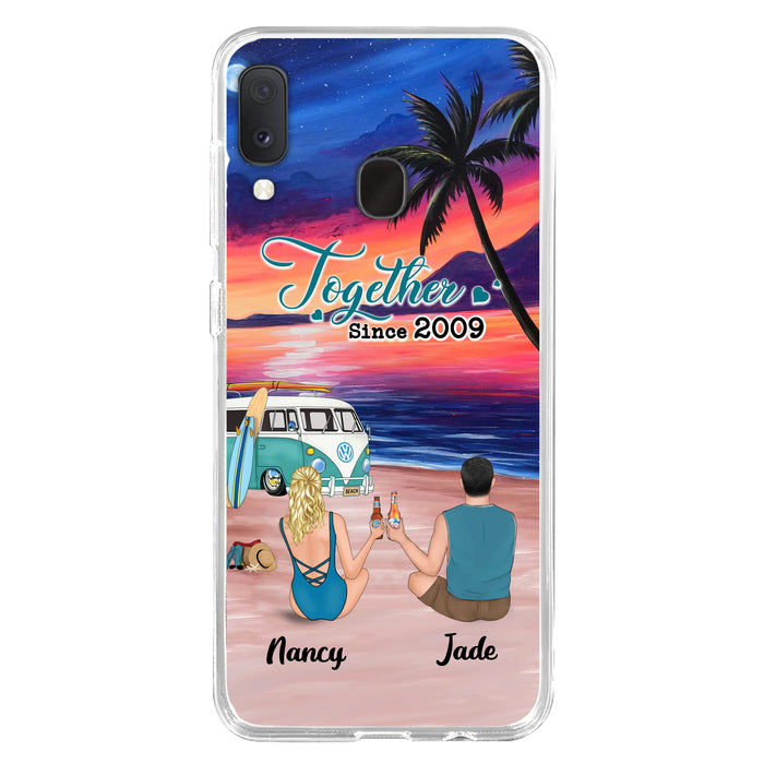 Personalized Beach Camping Phone Case - Gifts For Camping/Dog/Cat Lover With Up to 3 Kids And 3 Pets - This Is Our Happy Place - Case For iPhone And Samsung