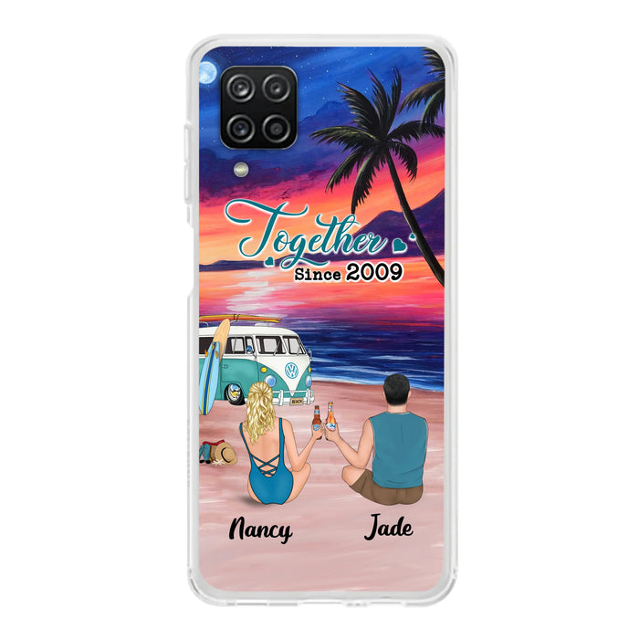 Personalized Beach Camping Phone Case - Gifts For Camping/Dog/Cat Lover With Up to 3 Kids And 3 Pets - This Is Our Happy Place - Case For iPhone And Samsung