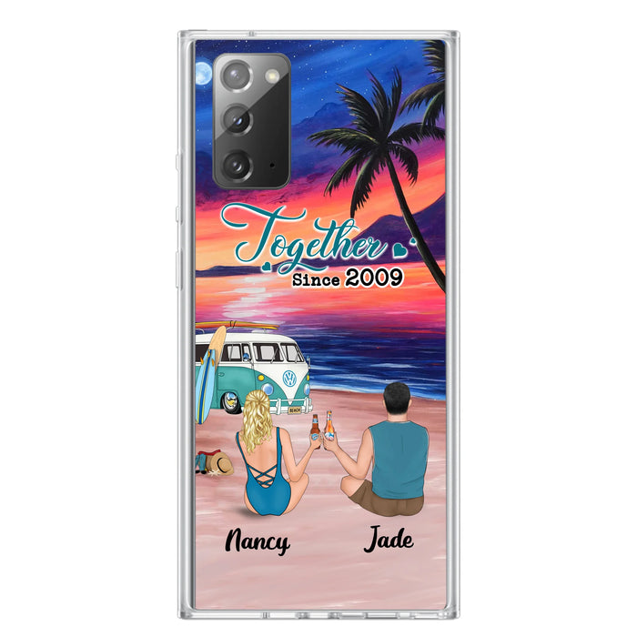 Personalized Beach Camping Phone Case - Gifts For Camping/Dog/Cat Lover With Up to 3 Kids And 3 Pets - This Is Our Happy Place - Case For iPhone And Samsung