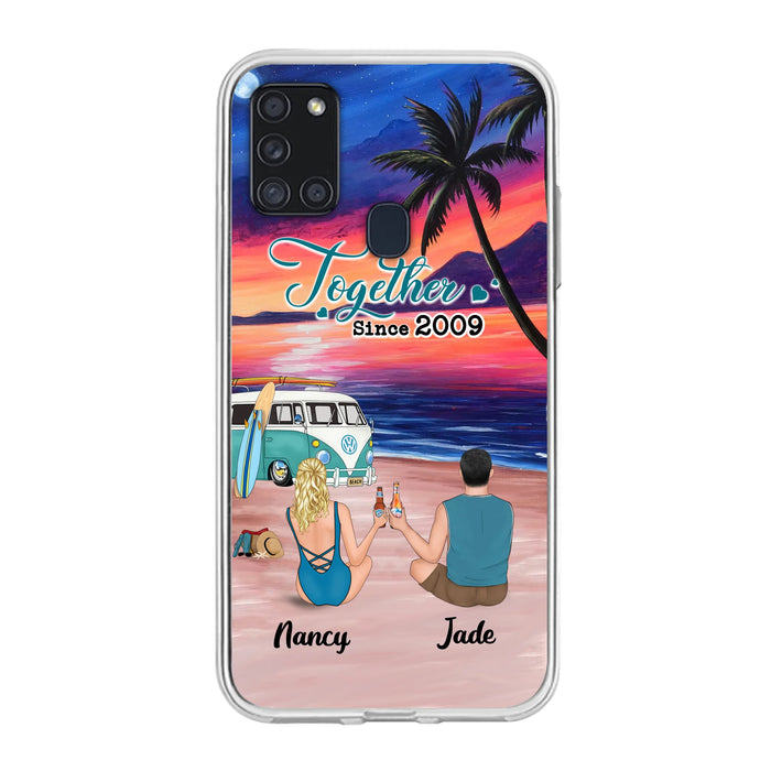 Personalized Beach Camping Phone Case - Gifts For Camping/Dog/Cat Lover With Up to 3 Kids And 3 Pets - This Is Our Happy Place - Case For iPhone And Samsung