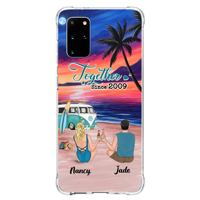 Personalized Beach Camping Phone Case - Gifts For Camping/Dog/Cat Lover With Up to 3 Kids And 3 Pets - This Is Our Happy Place - Case For iPhone And Samsung