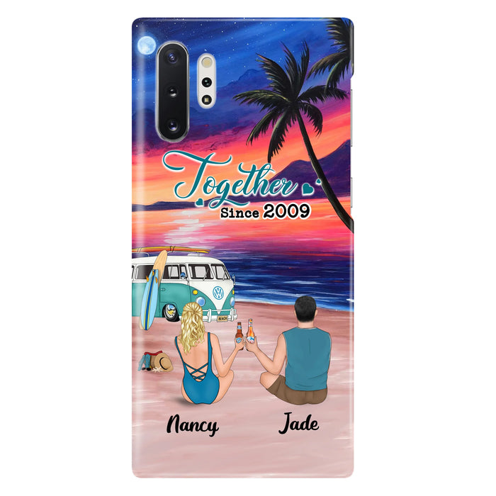 Personalized Beach Camping Phone Case - Gifts For Camping/Dog/Cat Lover With Up to 3 Kids And 3 Pets - This Is Our Happy Place - Case For iPhone And Samsung
