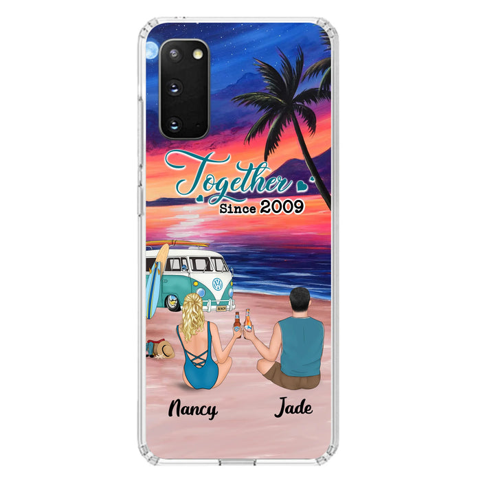 Personalized Beach Camping Phone Case - Gifts For Camping/Dog/Cat Lover With Up to 3 Kids And 3 Pets - This Is Our Happy Place - Case For iPhone And Samsung