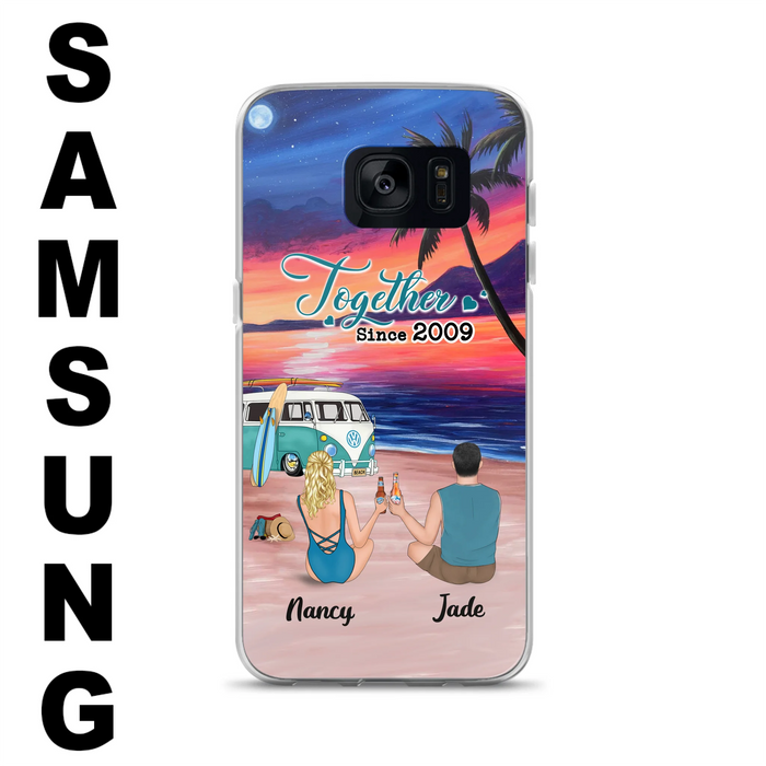 Personalized Beach Camping Phone Case - Gifts For Camping/Dog/Cat Lover With Up to 3 Kids And 3 Pets - This Is Our Happy Place - Case For iPhone And Samsung