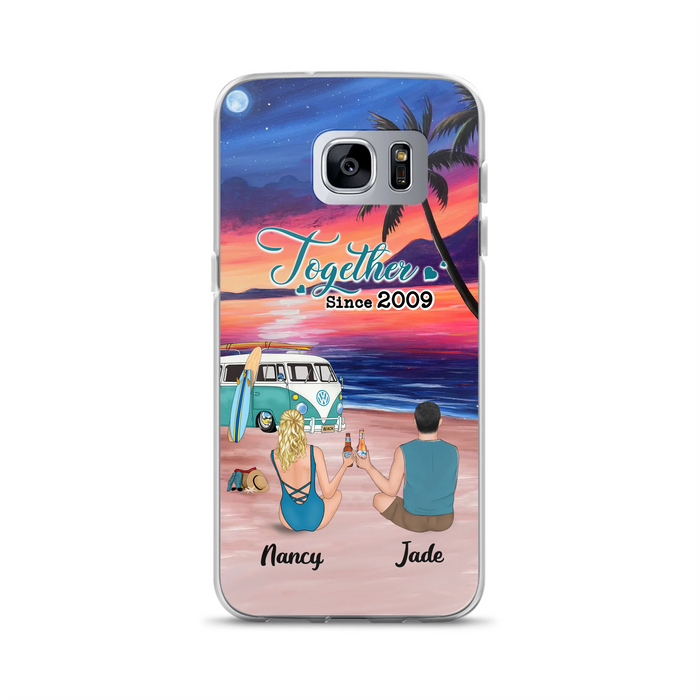 Personalized Beach Camping Phone Case - Gifts For Camping/Dog/Cat Lover With Up to 3 Kids And 3 Pets - This Is Our Happy Place - Case For iPhone And Samsung