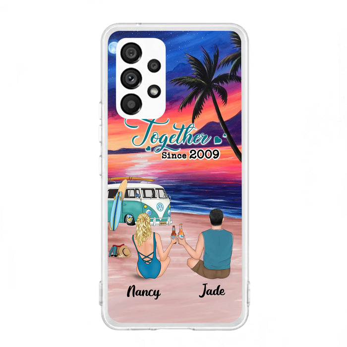 Personalized Beach Camping Phone Case - Gifts For Camping/Dog/Cat Lover With Up to 3 Kids And 3 Pets - This Is Our Happy Place - Case For iPhone And Samsung