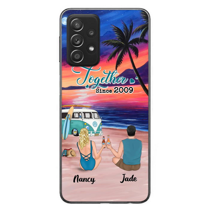 Personalized Beach Camping Phone Case - Gifts For Camping/Dog/Cat Lover With Up to 3 Kids And 3 Pets - This Is Our Happy Place - Case For iPhone And Samsung
