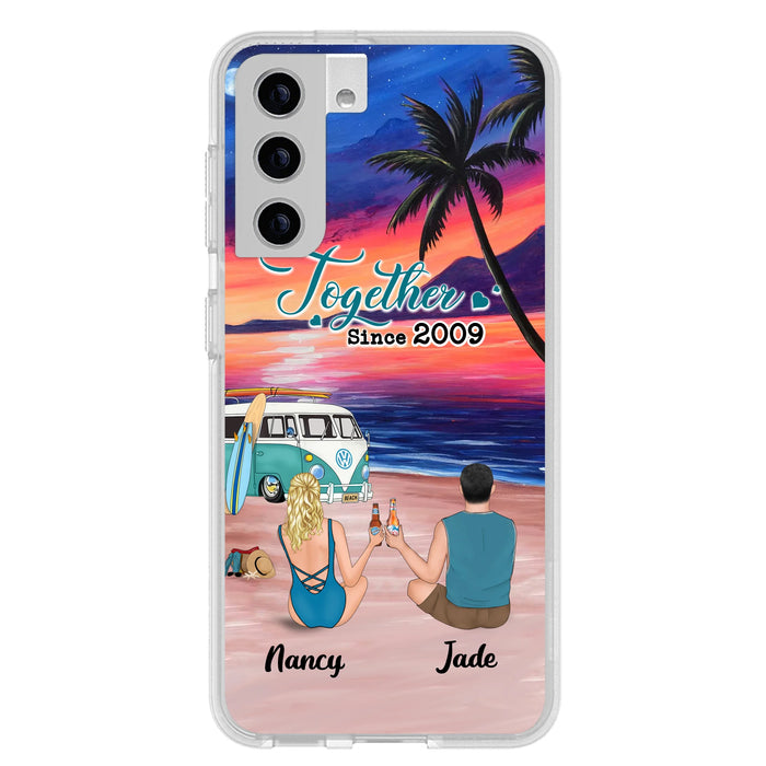 Personalized Beach Camping Phone Case - Gifts For Camping/Dog/Cat Lover With Up to 3 Kids And 3 Pets - This Is Our Happy Place - Case For iPhone And Samsung