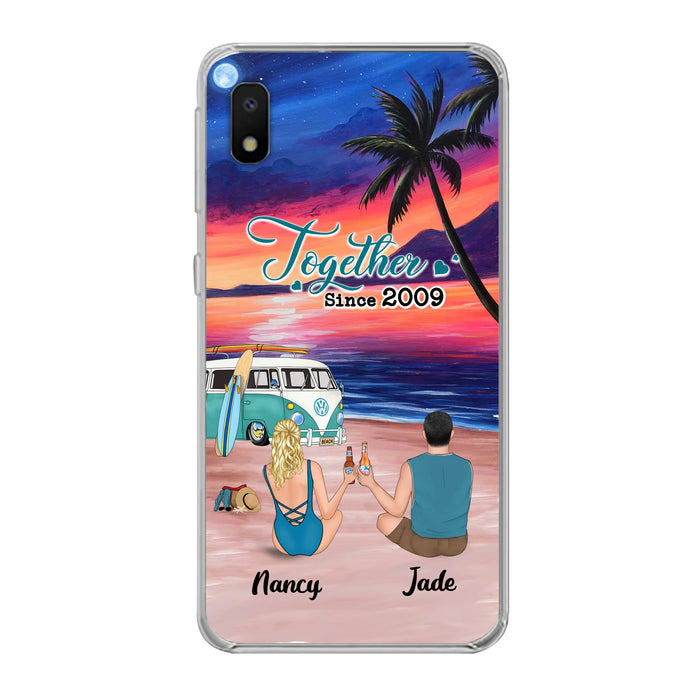 Personalized Beach Camping Phone Case - Gifts For Camping/Dog/Cat Lover With Up to 3 Kids And 3 Pets - This Is Our Happy Place - Case For iPhone And Samsung