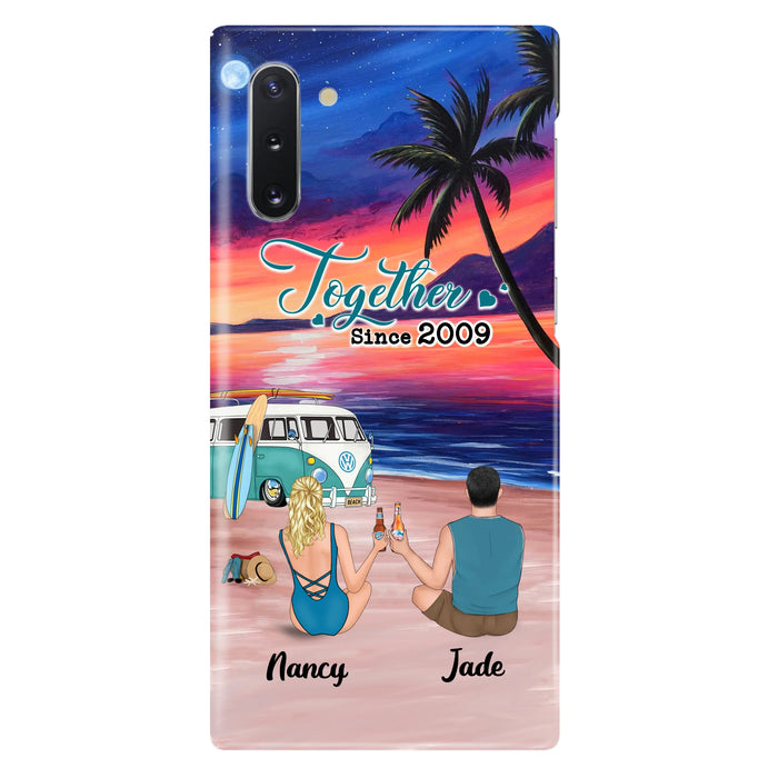Personalized Beach Camping Phone Case - Gifts For Camping/Dog/Cat Lover With Up to 3 Kids And 3 Pets - This Is Our Happy Place - Case For iPhone And Samsung