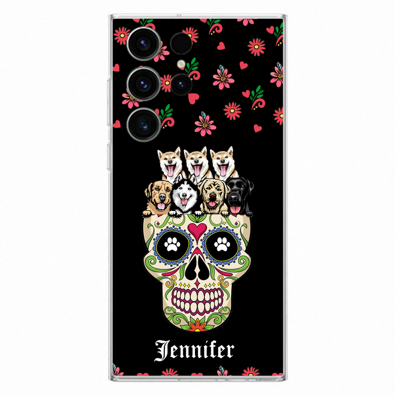 Custom Personalized Sugar Skull Pets Phone Case - Gift for Dog/Cat Lovers - Up to 7 Pets