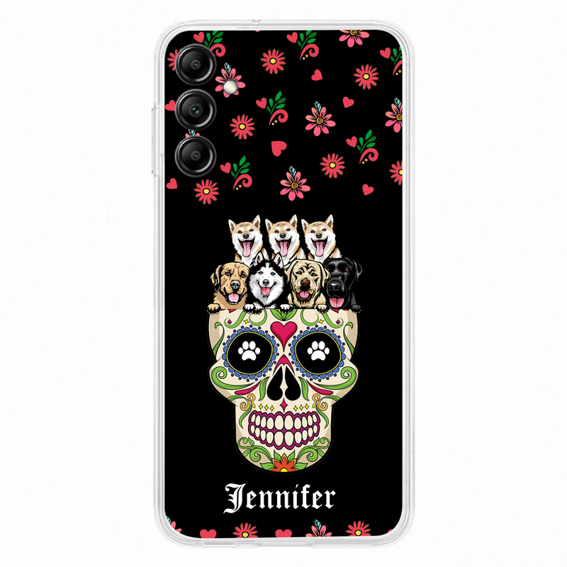 Custom Personalized Sugar Skull Pets Phone Case - Gift for Dog/Cat Lovers - Up to 7 Pets