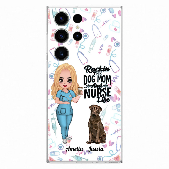 Custom Personalized Nurse Dog Mom Phone Case - Upto 5 Dogs - Gift Idea For Dog Lover - Rockin' The Dog Mom And Nurse Life - Case For iPhone And Samsung