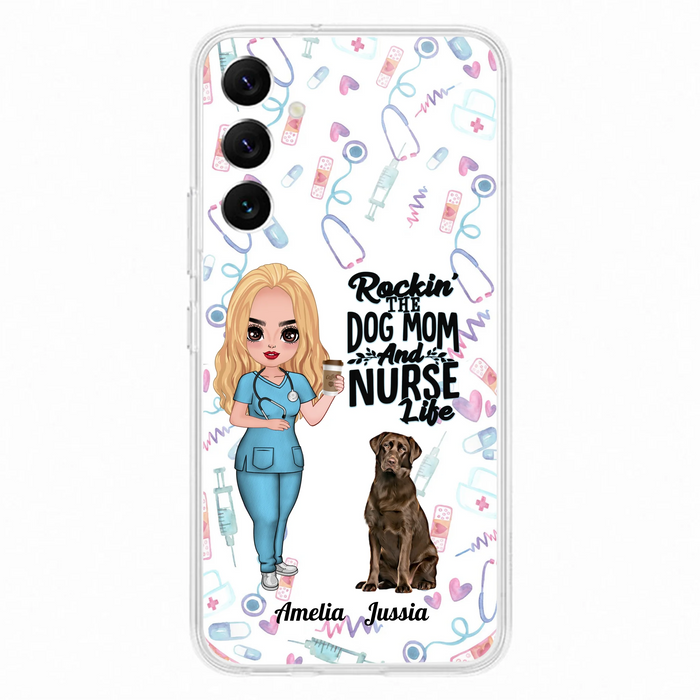 Custom Personalized Nurse Dog Mom Phone Case - Upto 5 Dogs - Gift Idea For Dog Lover - Rockin' The Dog Mom And Nurse Life - Case For iPhone And Samsung