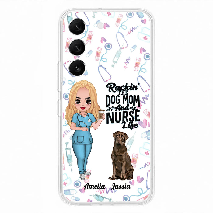 Custom Personalized Nurse Dog Mom Phone Case - Upto 5 Dogs - Gift Idea For Dog Lover - Rockin' The Dog Mom And Nurse Life - Case For iPhone And Samsung