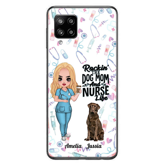 Custom Personalized Nurse Dog Mom Phone Case - Upto 5 Dogs - Gift Idea For Dog Lover - Rockin' The Dog Mom And Nurse Life - Case For iPhone And Samsung