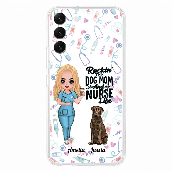 Custom Personalized Nurse Dog Mom Phone Case - Upto 5 Dogs - Gift Idea For Dog Lover - Rockin' The Dog Mom And Nurse Life - Case For iPhone And Samsung