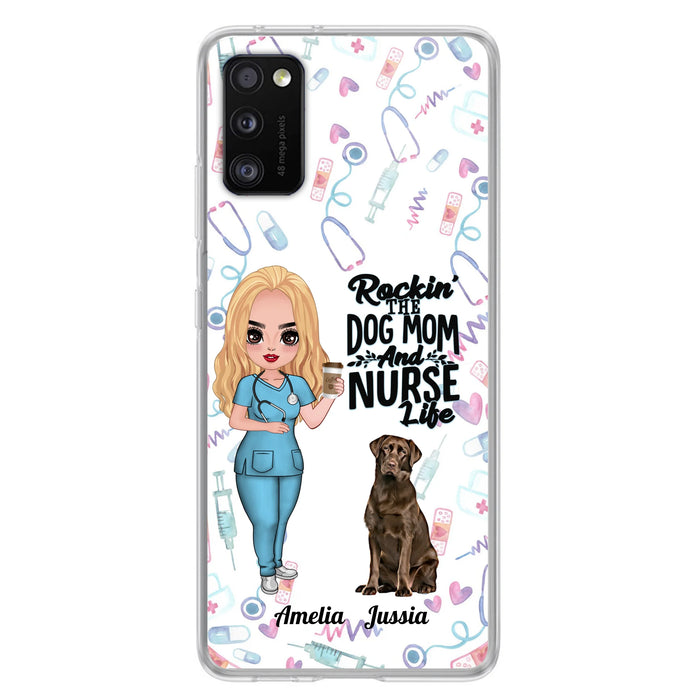 Custom Personalized Nurse Dog Mom Phone Case - Upto 5 Dogs - Gift Idea For Dog Lover - Rockin' The Dog Mom And Nurse Life - Case For iPhone And Samsung