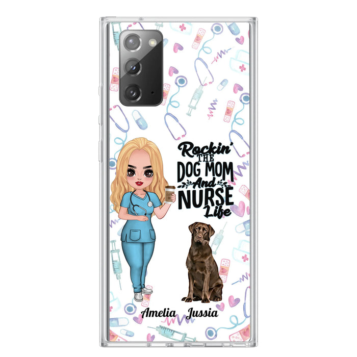 Custom Personalized Nurse Dog Mom Phone Case - Upto 5 Dogs - Gift Idea For Dog Lover - Rockin' The Dog Mom And Nurse Life - Case For iPhone And Samsung