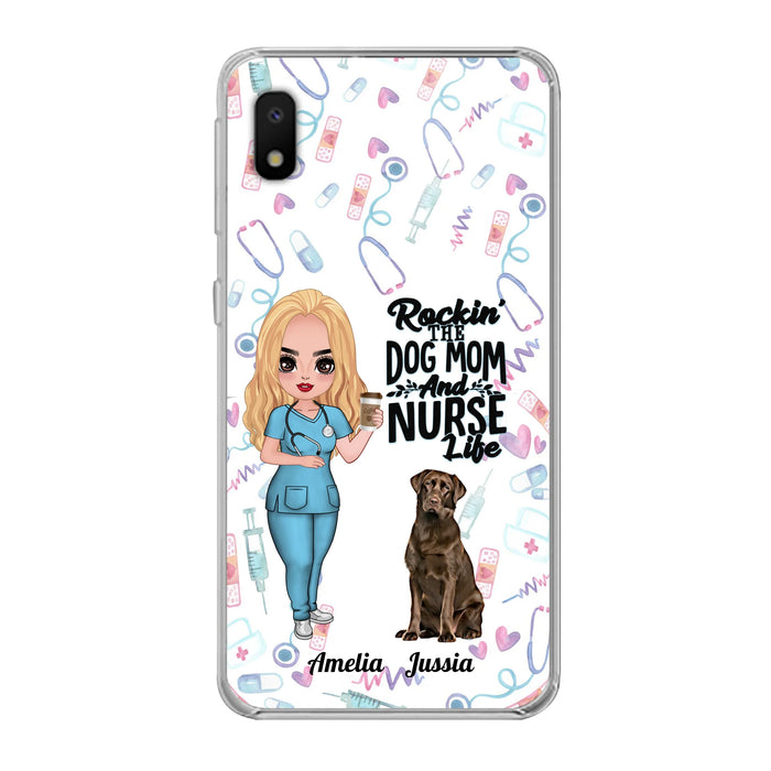 Custom Personalized Nurse Dog Mom Phone Case - Upto 5 Dogs - Gift Idea For Dog Lover - Rockin' The Dog Mom And Nurse Life - Case For iPhone And Samsung