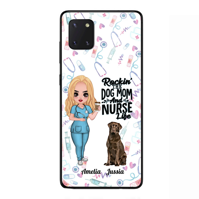 Custom Personalized Nurse Dog Mom Phone Case - Upto 5 Dogs - Gift Idea For Dog Lover - Rockin' The Dog Mom And Nurse Life - Case For iPhone And Samsung