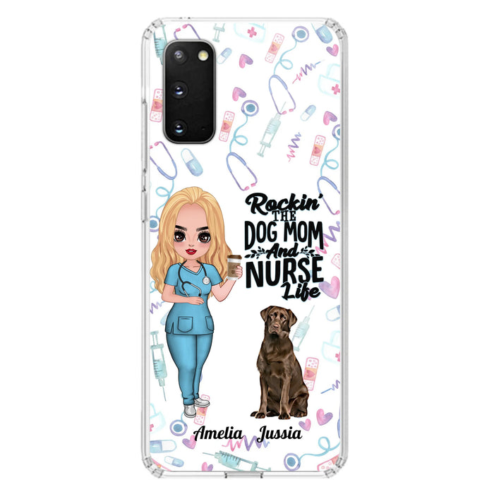 Custom Personalized Nurse Dog Mom Phone Case - Upto 5 Dogs - Gift Idea For Dog Lover - Rockin' The Dog Mom And Nurse Life - Case For iPhone And Samsung