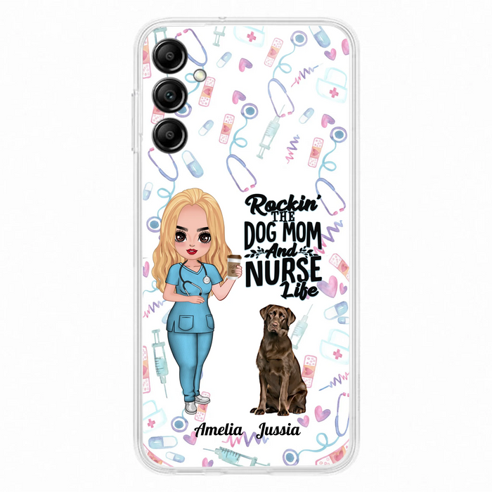 Custom Personalized Nurse Dog Mom Phone Case - Upto 5 Dogs - Gift Idea For Dog Lover - Rockin' The Dog Mom And Nurse Life - Case For iPhone And Samsung