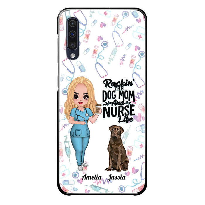 Custom Personalized Nurse Dog Mom Phone Case - Upto 5 Dogs - Gift Idea For Dog Lover - Rockin' The Dog Mom And Nurse Life - Case For iPhone And Samsung