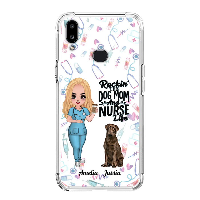 Custom Personalized Nurse Dog Mom Phone Case - Upto 5 Dogs - Gift Idea For Dog Lover - Rockin' The Dog Mom And Nurse Life - Case For iPhone And Samsung