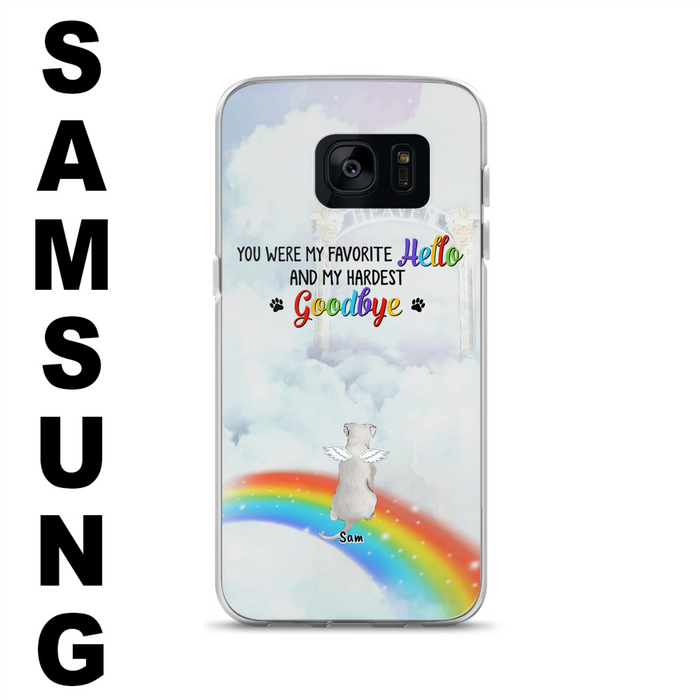 Custom Personalized Memorial Pets At Rainbow Bridge Phone Case - Upto 5 Pets - Memorial Gift For Dog Lovers/Cat Lovers - You Were My Favorite Hello
And My Hardest Goodbye - For iPhone And Samsung Phone Case