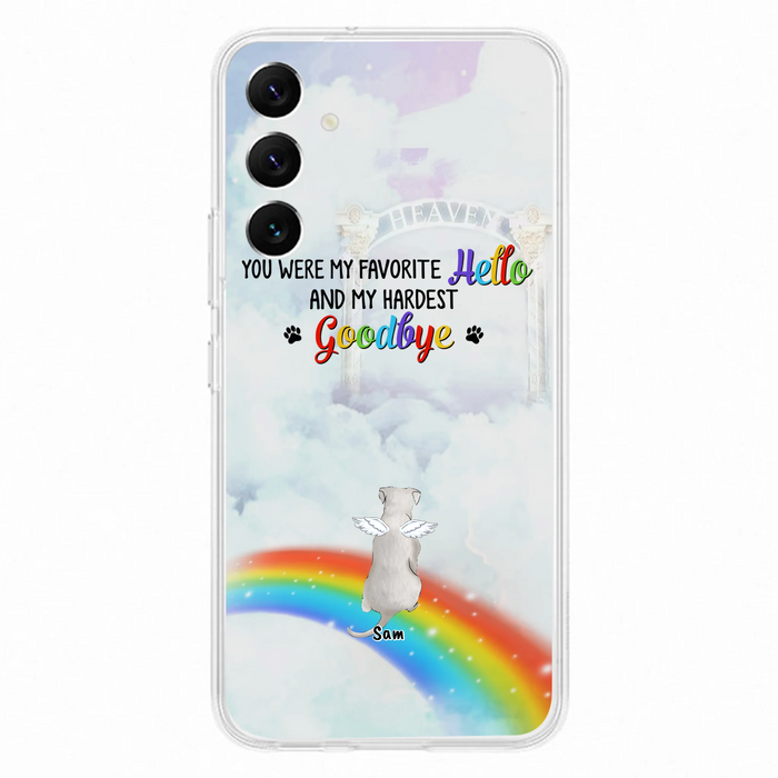 Custom Personalized Memorial Pets At Rainbow Bridge Phone Case - Upto 5 Pets - Memorial Gift For Dog Lovers/Cat Lovers - You Were My Favorite Hello
And My Hardest Goodbye - For iPhone And Samsung Phone Case