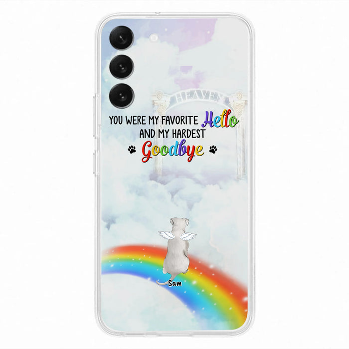 Custom Personalized Memorial Pets At Rainbow Bridge Phone Case - Upto 5 Pets - Memorial Gift For Dog Lovers/Cat Lovers - You Were My Favorite Hello
And My Hardest Goodbye - For iPhone And Samsung Phone Case