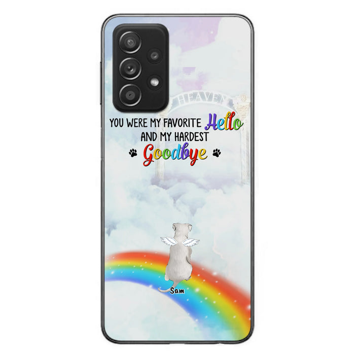 Custom Personalized Memorial Pets At Rainbow Bridge Phone Case - Upto 5 Pets - Memorial Gift For Dog Lovers/Cat Lovers - You Were My Favorite Hello
And My Hardest Goodbye - For iPhone And Samsung Phone Case