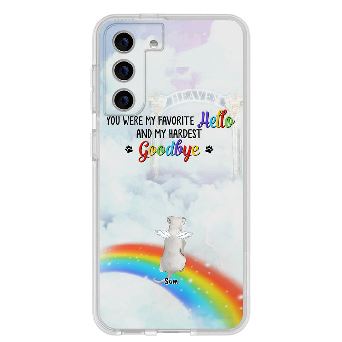 Custom Personalized Memorial Pets At Rainbow Bridge Phone Case - Upto 5 Pets - Memorial Gift For Dog Lovers/Cat Lovers - You Were My Favorite Hello
And My Hardest Goodbye - For iPhone And Samsung Phone Case