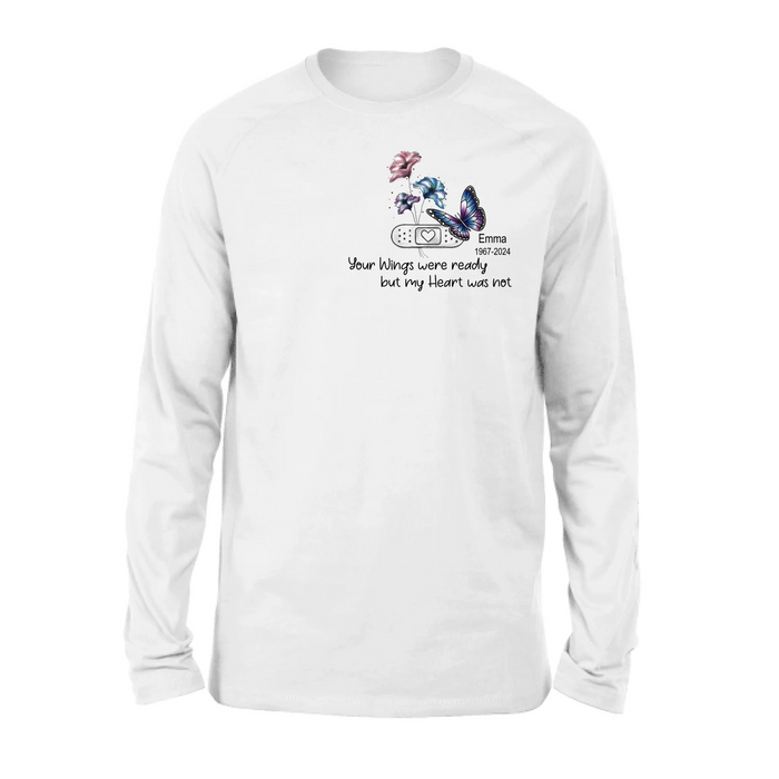 Personalized Memorial Butterfly Shirt/Hoodie - Up to 3 Butterflies - Memorial Gift Idea - Your Wings Were Ready But My Heart Was Not