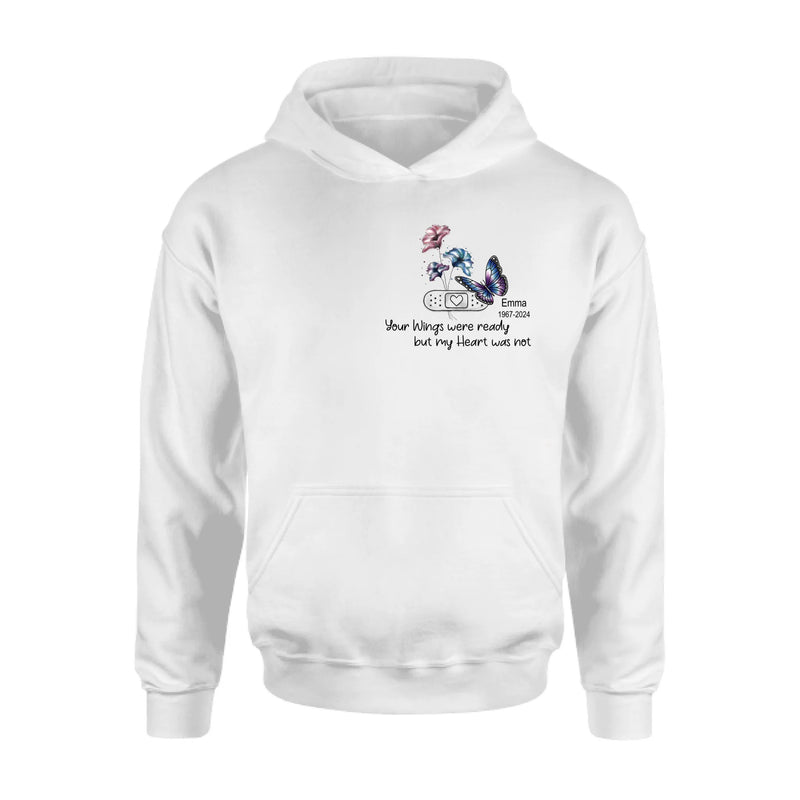 Personalized Memorial Butterfly Shirt/Hoodie - Up to 3 Butterflies - Memorial Gift Idea - Your Wings Were Ready But My Heart Was Not