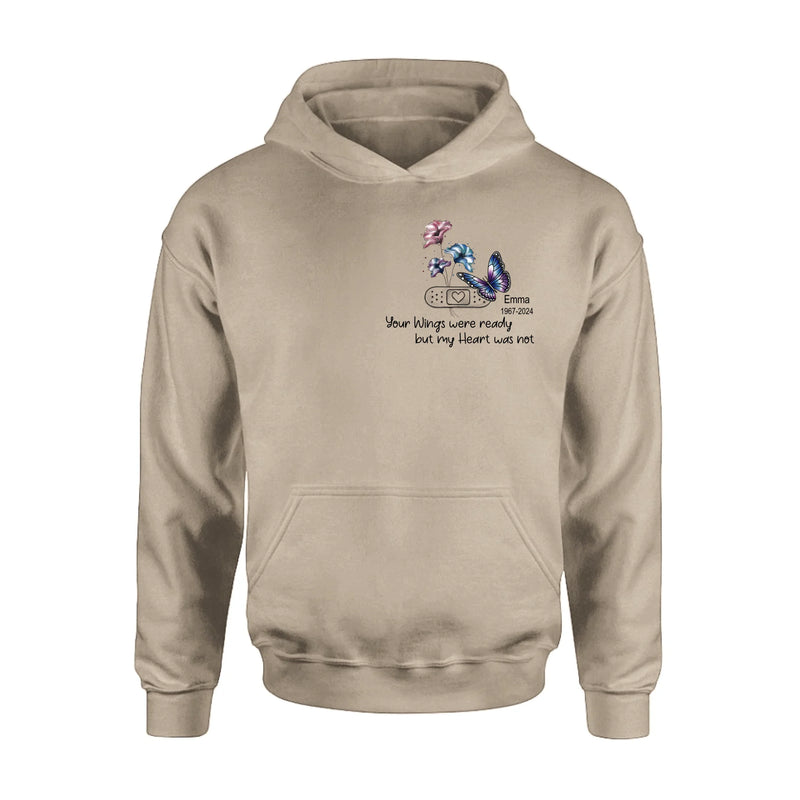Personalized Memorial Butterfly Shirt/Hoodie - Up to 3 Butterflies - Memorial Gift Idea - Your Wings Were Ready But My Heart Was Not