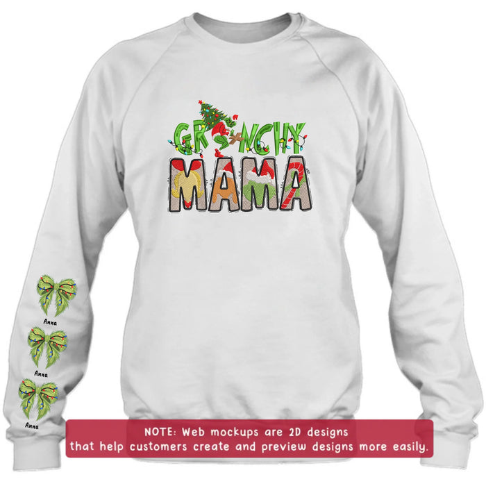 Personalized Grinchy Mama Embroidered Sweater - Up to 6 Kids - Gift Idea For Grandma