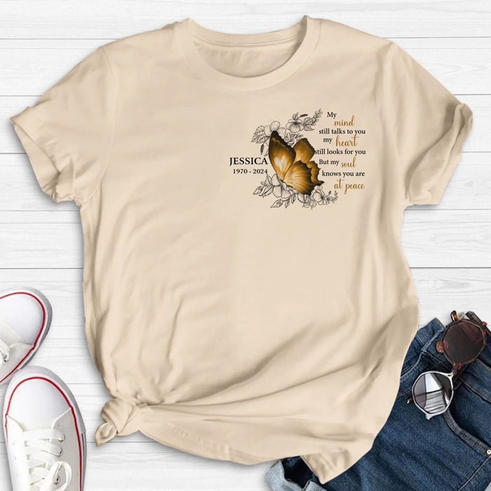 Personalized Memorial Butterfly Shirt/Hoodie - Up to 4 Butterflies - Memorial Gift Idea for Mother's Day/Father's Day - My Mind Still Talks To You