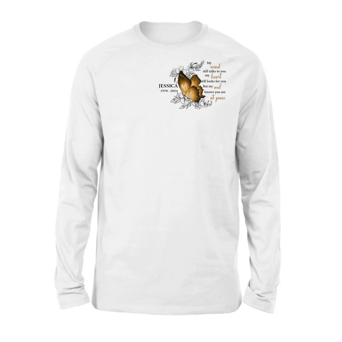 Personalized Memorial Butterfly Shirt/Hoodie - Up to 4 Butterflies - Memorial Gift Idea for Mother's Day/Father's Day - My Mind Still Talks To You