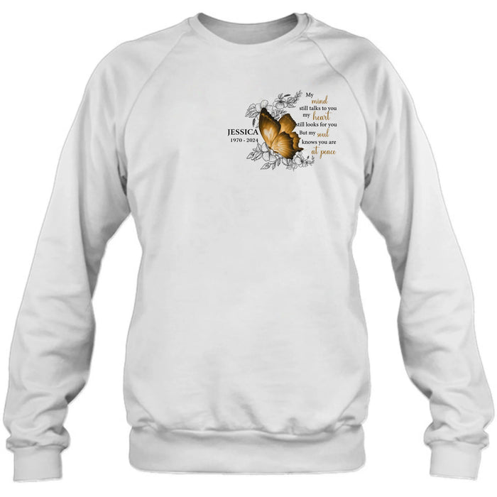 Personalized Memorial Butterfly Shirt/Hoodie - Up to 4 Butterflies - Memorial Gift Idea for Mother's Day/Father's Day - My Mind Still Talks To You