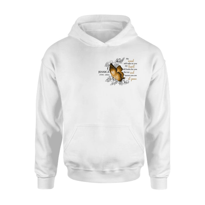 Personalized Memorial Butterfly Shirt/Hoodie - Up to 4 Butterflies - Memorial Gift Idea for Mother's Day/Father's Day - My Mind Still Talks To You