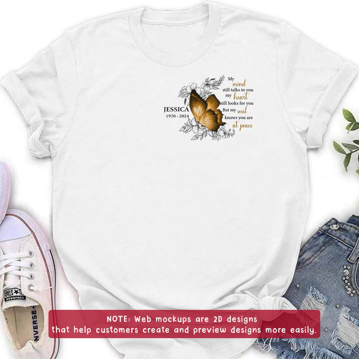 Personalized Memorial Butterfly Shirt/Hoodie - Up to 4 Butterflies - Memorial Gift Idea for Mother's Day/Father's Day - My Mind Still Talks To You