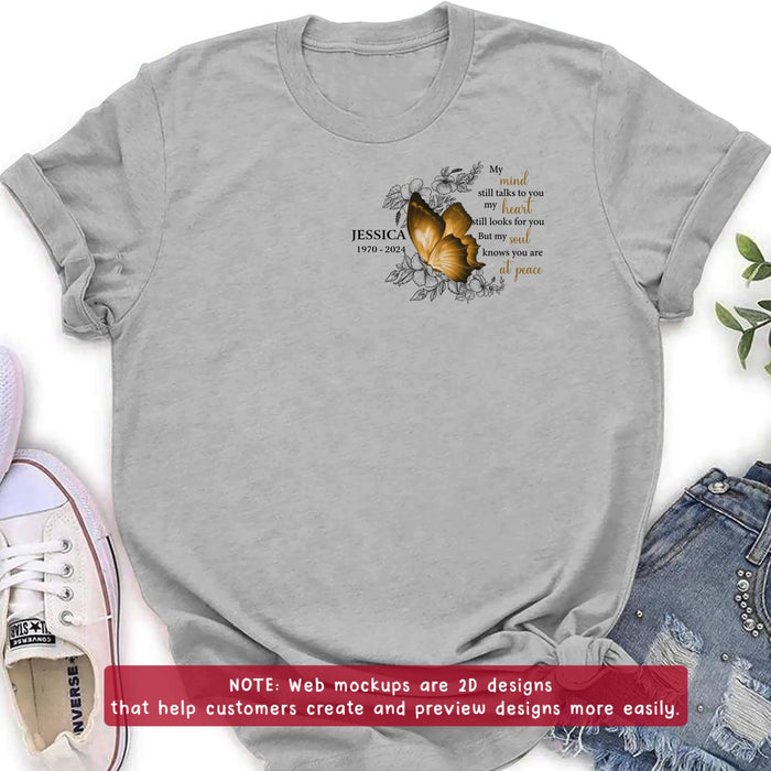 Personalized Memorial Butterfly Shirt/Hoodie - Up to 4 Butterflies - Memorial Gift Idea for Mother's Day/Father's Day - My Mind Still Talks To You