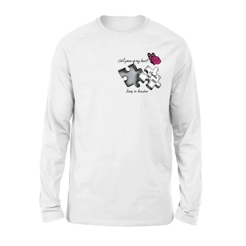 Personalized Memorial Butterfly Shirt/Hoodie - Memorial Gift Idea - A Piece Of My Heart Lives In Heaven