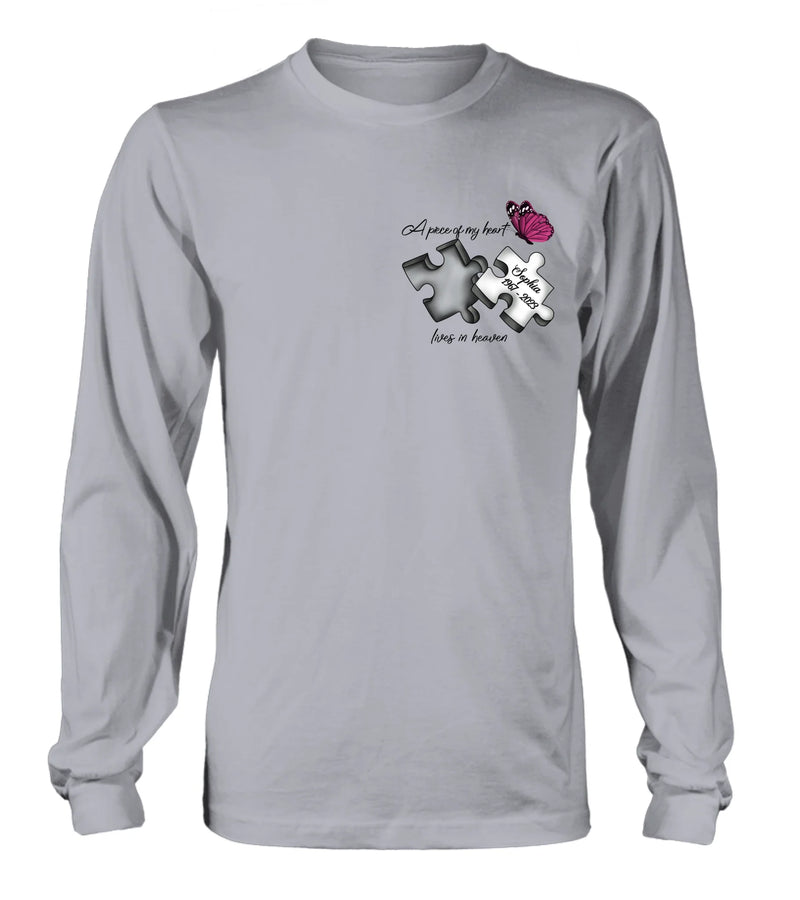 Personalized Memorial Butterfly Shirt/Hoodie - Memorial Gift Idea - A Piece Of My Heart Lives In Heaven