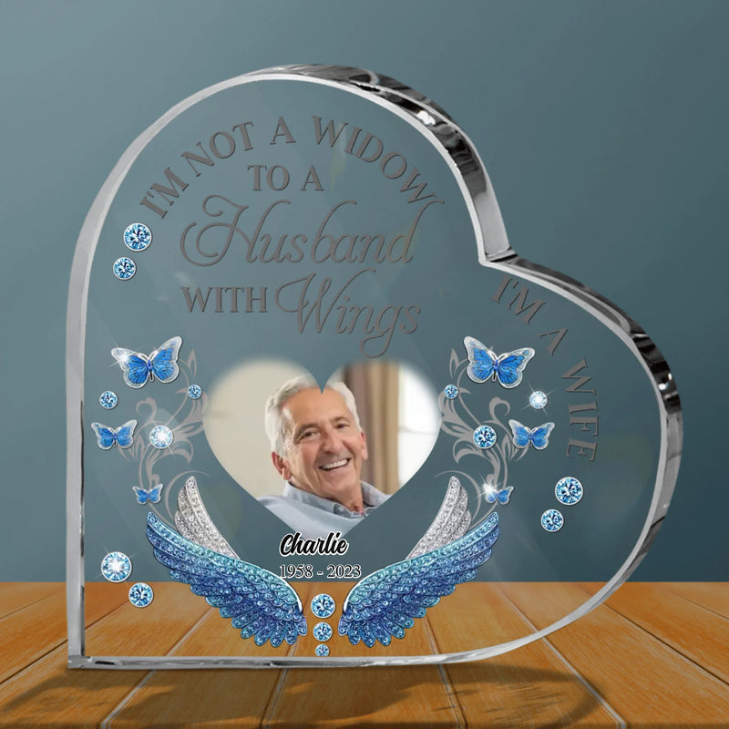Personalized Memorial Photo Crystal Heart - Memorial Gift Idea for Mother's Day/Father's Day - I Am Not A Widow I'm A Wife To A Husband With Wings