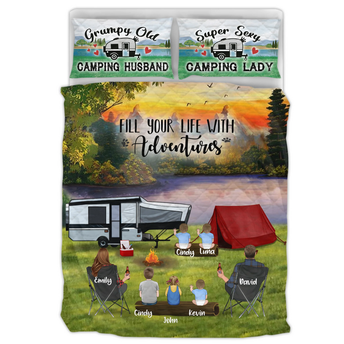 Personalized Camping Quilt Bed Sets - Gift Idea For Family/Camping Lover - Parents With 5 Kids - Fill Your Life With Adventures